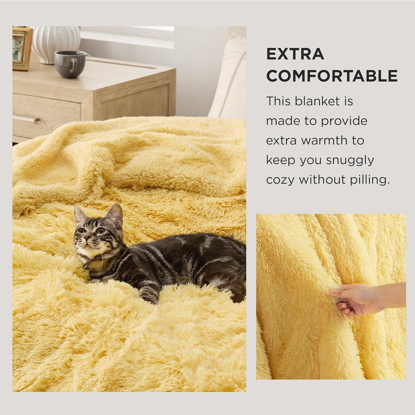 Bedsure GentleSoft Fluffy Yellow Throw Blanket, Room Decor Yellow Gifts for Women Men, Soft Cozy Fuzzy Plush Thick Warm Sherpa Fleece Faux Fur Throw Blanket for Couch Bed, Gifts for Mom Dad, 50x60