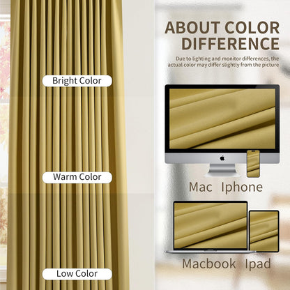 Yellow Pinch Pleated Linen 100% Blackout Curtains 84 Inch Length 2 Panels Insulated Thermal Fall Blackout Drapes for Bedroom Living Room Darkening Pinch Pleat Curtains with Hooks Rings Clips 7 FT