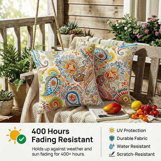 Tropical Decor Yellow Flower Outdoor Porch Pillow Covers Waterproof 18x18 | Set of 2 Waterproof, Yellow Outdoor Pillows for Front & Back Porch Hammock and Patio Furniture, Spring Summer Decor