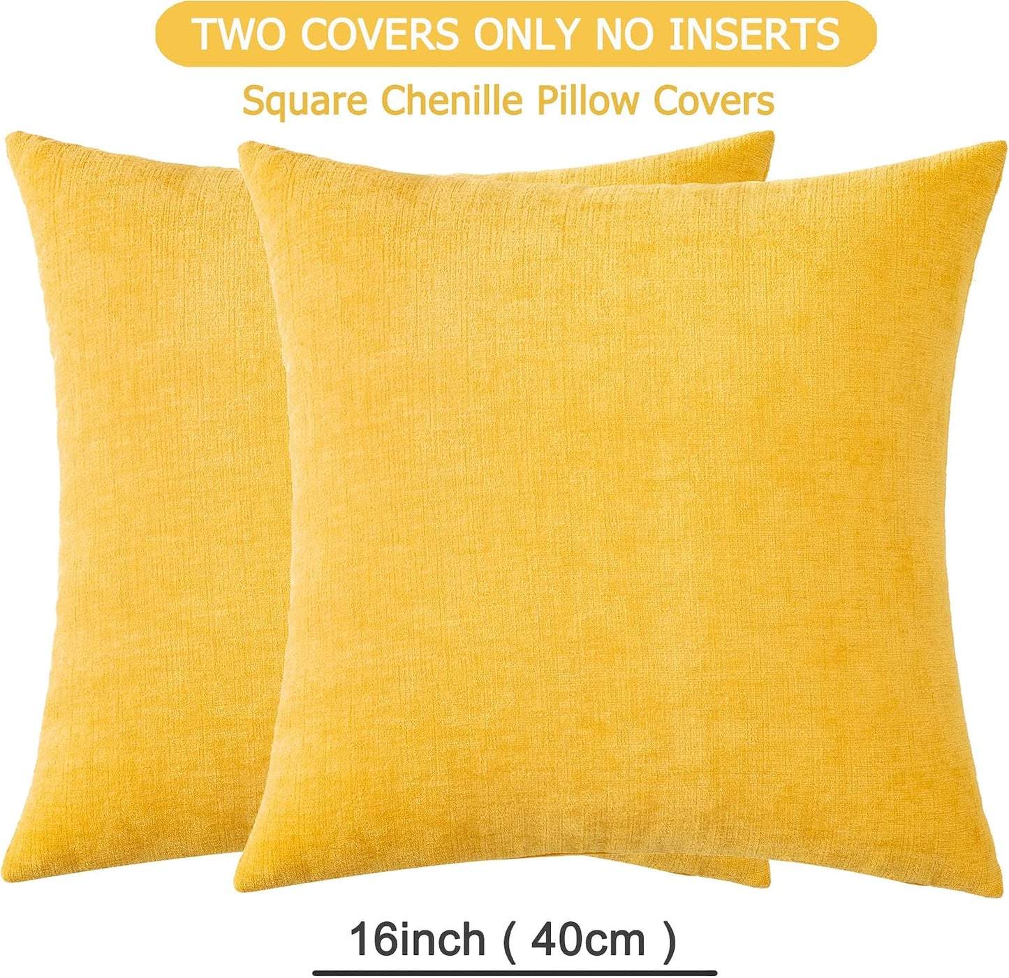 GAWAMAY Decorative Throw Pillow Covers 16x16 Inch Set of 2, Super Soft Chenille Square Pillows Farmhouse Fall Pillowcase for Living Room Bedroom Sofa Couch Cushion Cover Mustard Yellow 40x40cm