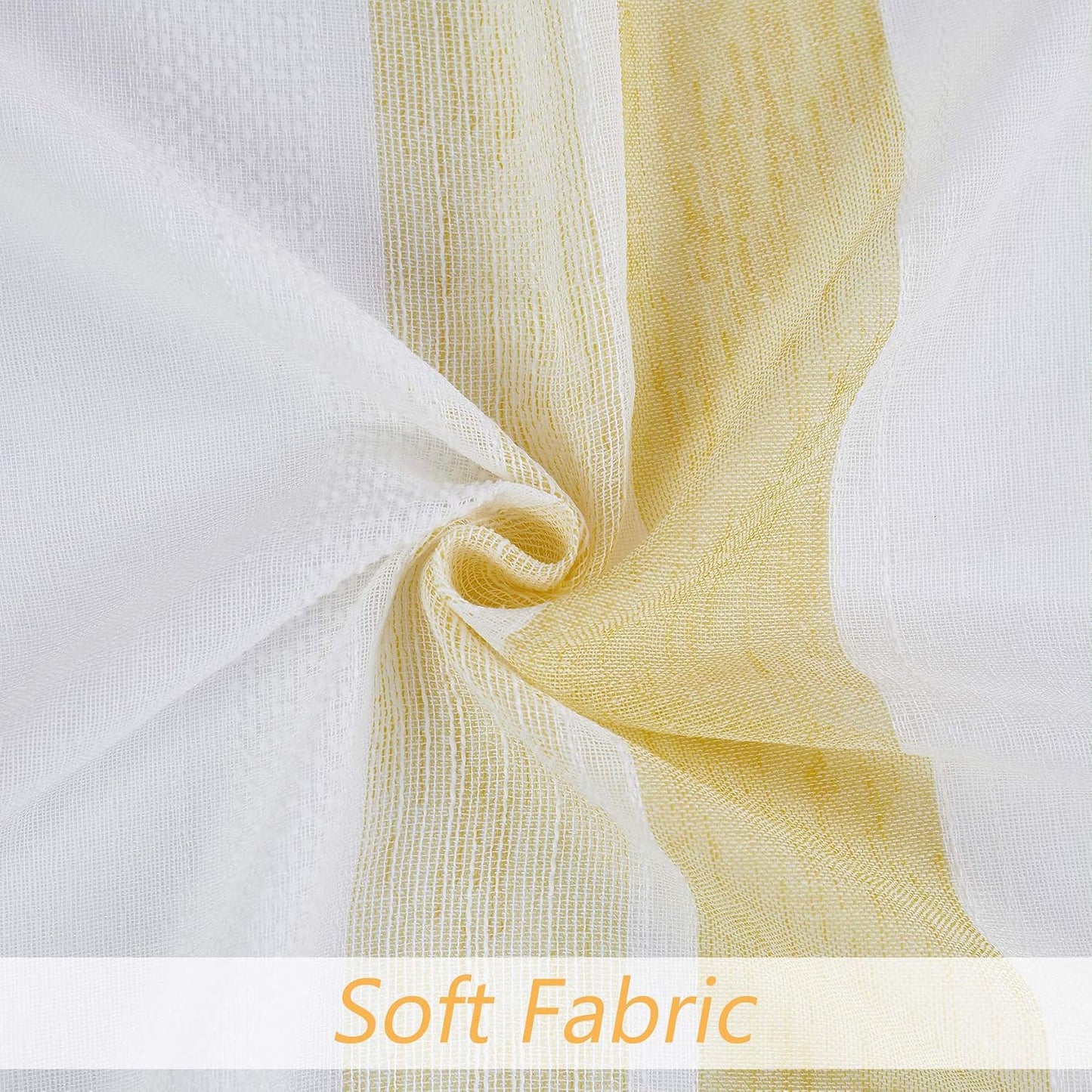 Central Park Yellow and White Kitchen Window Curtain Valance Stripe Sheer Boucle Linen Window Curtain, Living Room Decorative Rod Pocket (54" W x 15" L) Rustic Living Panels