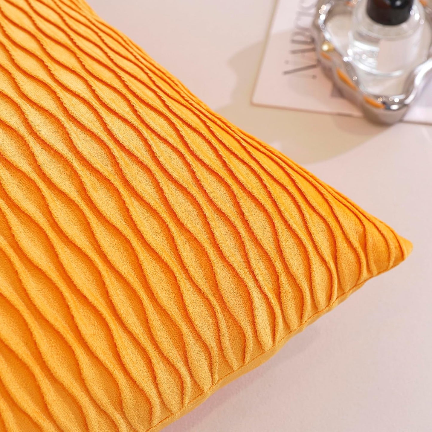 TAOSON Pack of 2,Fall Golden Yellow Velvet Throw Pillow Covers,Original Striped Square Valentines Day Decor Couch Pillowcases Pillow Cover for Wedding Living Room Bedroom Sofa Cushion Bed,18x18 inch