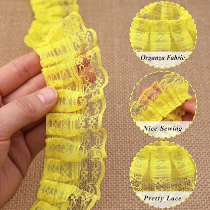 Yellow Lace Ruffle Trim for Crafts 1-5/8"x5yd 2-Layer Pleated Edge Lace Ribbon