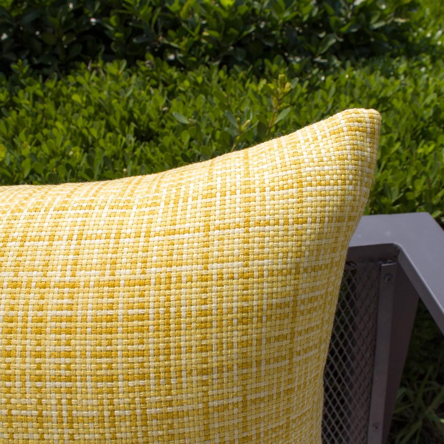 Kevin Textile Pack of 2 Decorative Outdoor Waterproof Throw Pillow Covers Stripe Square Pillowcases Modern Cushion Cases for Patio Couch Bench 18 x 18 Inch Yellow