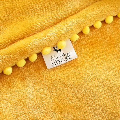 MONDAY MOOSE Cozy Fleece Throw Blanket with Pom Pom Fringe, Super Soft Blanket, Double-Sided Designs, for Couch Bed Sofa Home Decor (50x60 inch, Yellow/Beige)