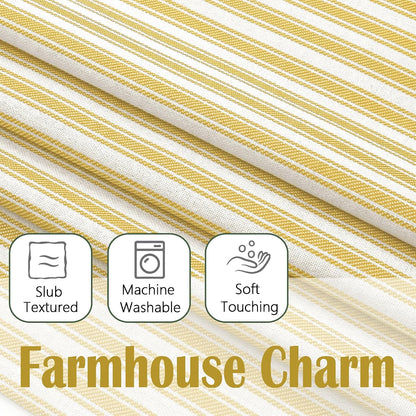 Chyhomenyc Striped Valances for Windows - Light Filtering Faux Linen Small Tier Valance Curtains, Boho Ticking Stripe Rod Pocket Farmhouse Valance for Living Room, 52Wx14L, 2 Pieces, Yellow Gold