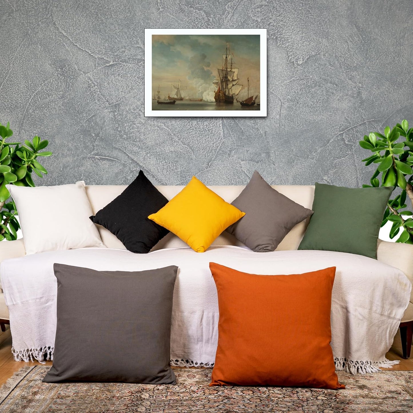 RELY+ Cotton Throw Pillow Covers 20x20 Inch Set of 2 Yellow Decorative Zippered Cases for Couch Bedroom Sofa Living Room Decoration Gifts Outdoor & Indoor Square Pillow Cases