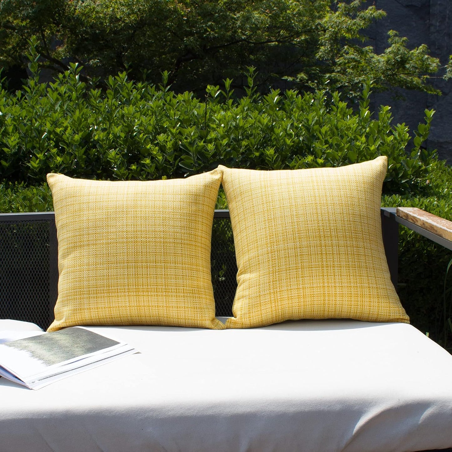 Kevin Textile Pack of 2 Decorative Outdoor Waterproof Throw Pillow Covers Stripe Square Pillowcases Modern Cushion Cases for Patio Couch Bench 18 x 18 Inch Yellow