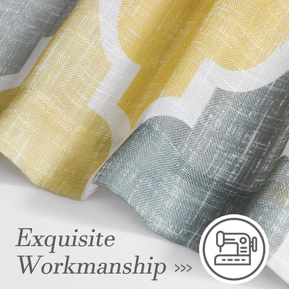 Beauoop Lattice Moroccan Tile Print Valances Geometric Quatrefoil Kitchen Curtains Valances Semi Sheer Rod Pocket Valance for Bathroom Window Treatment, 50 x 18 Inch, Yellow/Grey, 1 Panel