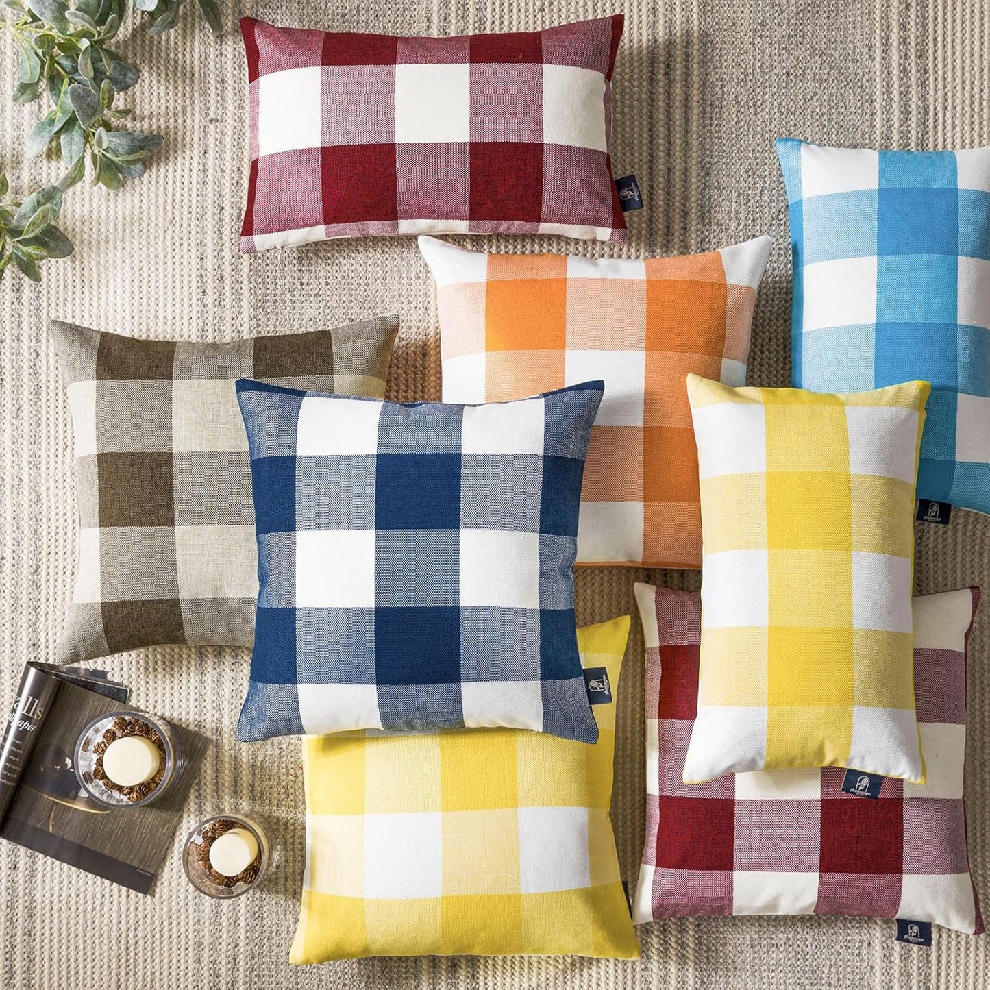 Phantoscope Pack of 2 Gingham Buffalo Check Plaid Throw Decorative Pillow Cover Outdoor Indoor Throw Pillows Farmhouse Square Pillow Cases for Home Decor Yellow,12 x 20 Inches