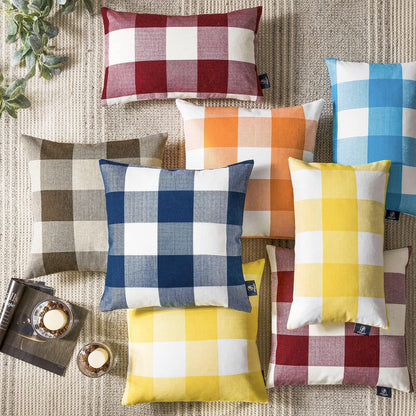 Phantoscope Pack of 2 Gingham Buffalo Check Plaid Throw Decorative Pillow Cover Outdoor Indoor Throw Pillows Farmhouse Square Pillow Cases for Home Decor Yellow,12 x 20 Inches