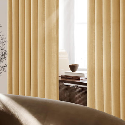 Pinch Pleated Mustard Yellow Linen Curtains 84 inches Long for Living Room 2 Panel Set Light Fitering Semi Sheer Yellow Window Curtain Pleat with Hooks Rustic Farmhouse Bedroom Drapes Length 84"