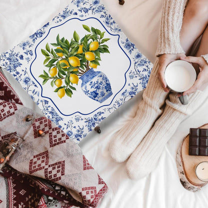 Blue and White Chinoiserie Lemon Pillow Covers 18x18Double-Sided, Grand Millenial Decor, Chinoiserie Decor, Grandmillennial Floral Fruit Lemon Decorative Throw Pillow Covers