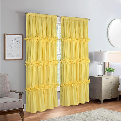 Homechoice Decor Thermal Insulated Blackout Window Curtains, 54" W x 84" L x 2 Panels, Boho Ruched Window Treatments with 3 Rows of Butterfly Flowers, Rustic Rod Pocket Drapes, Bright Yellow (LQ-30)