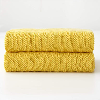 Longhui bedding Lemon Bright Yellow Cotton Cable Knit Throw Blanket for Couch Sofa Chair Home Decorative, Woven Throw Blankets 50 x 60 Inch 2.1 Pounds with a Washing Bag