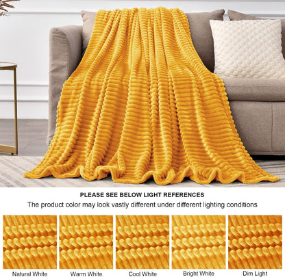 BEDELITE Fleece Blanket - 3D Ribbed Jacquard Decorative Yellow Throw Blanket for Couch & Bed, Lightweight Warm Cozy Soft Fuzzy Blankets All Seasons Suitable 50x60 inches