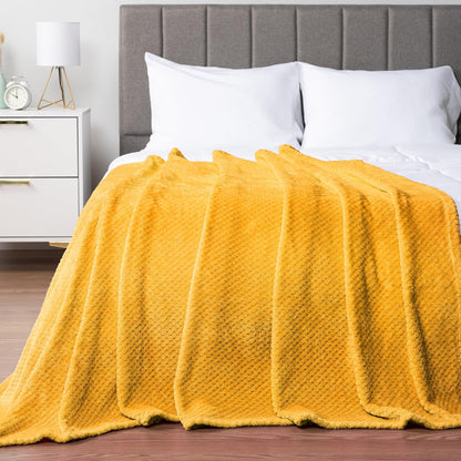 PAVILIA Mustard Yellow Fleece Throw Blanket for Couch Sofa Bed, Soft Fuzzy Waffle Jacquard Microfiber, Warm Lightweight Fade-Resistant Decorative All Season Throw, 50x60