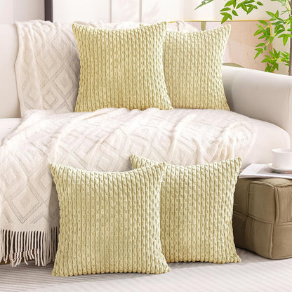 Set of 4 Pale Yellow Decorative Throw Pillow Covers 18x18 Inch Corduroy Pillow Covers for Bed Couch Sofa Living Room Soft Square Cushion Cases