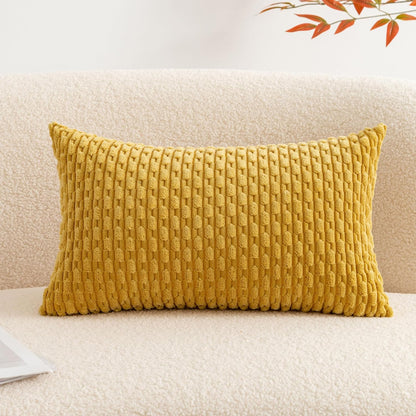 UGASA Fall Soft Corduroy Decorative Pillow Cover 12x20 Inch Boho Striped Oblong Throw Pillow Cover Rectangle Lumbar Modern Home Decor for Sofa Living Room Couch Bed Mustard Yellow 1 Piece