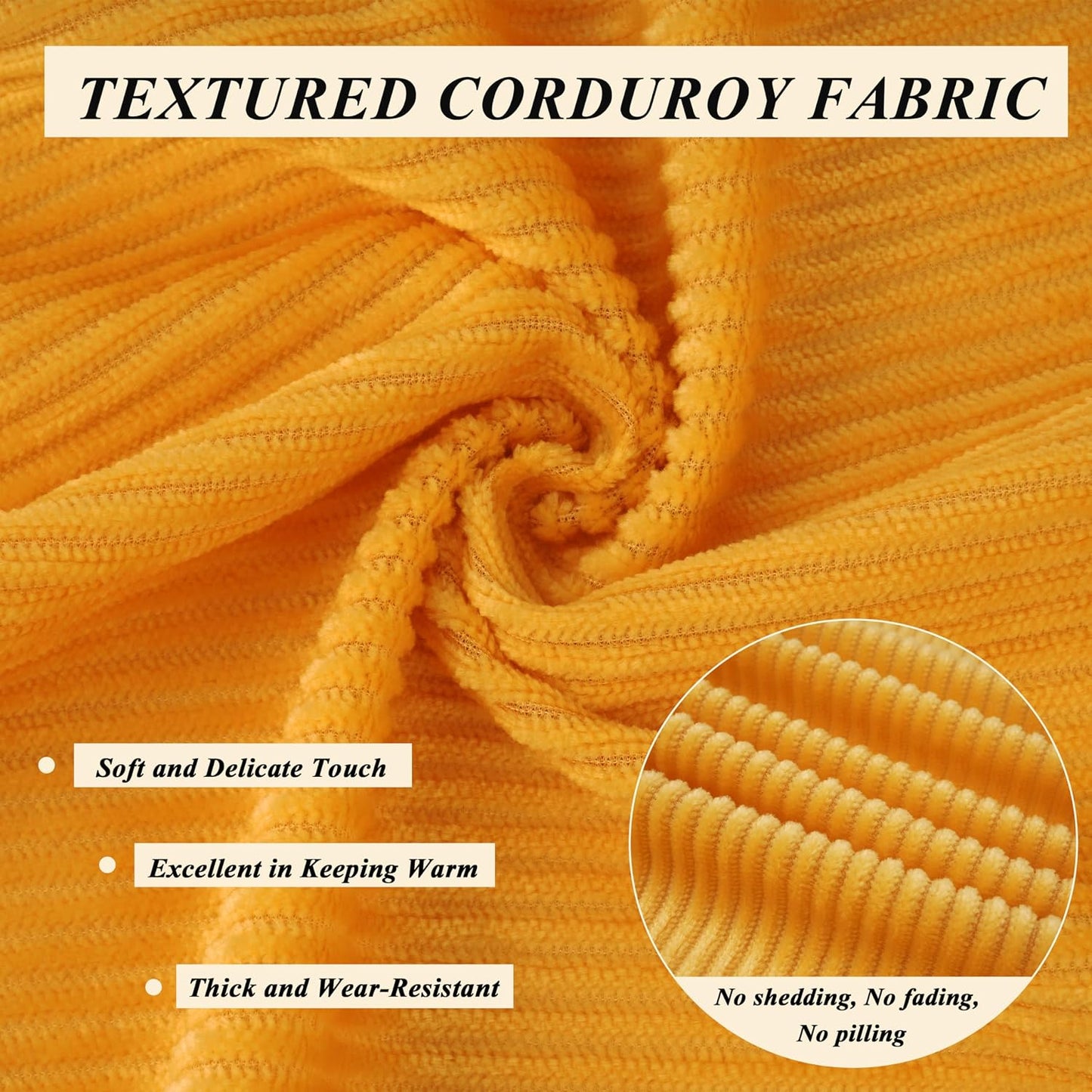 Set of 4 Chair Cushions for Dining Chairs 18" x 18" Corduroy Chair Seat Cushion for Office and Kitchen Chair Comfort Chair Cushion for Long Sitting (Yellow)