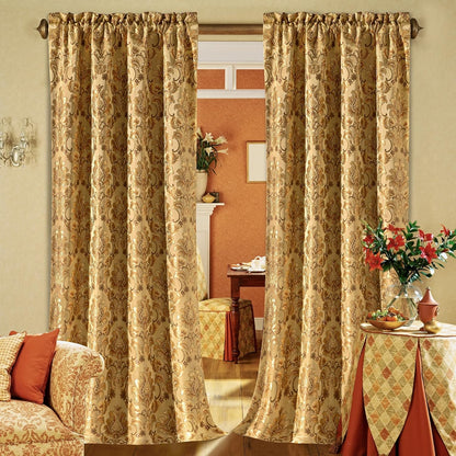 Loom and Mill Luxury Damask Curtains for Living Room, Golden Floral Thick Jacquard Window Treatment with Tiebacks for Bedroom Christmas Party Banquet Decorations (2 Panels, 52 x 108 Inch, Yellow)