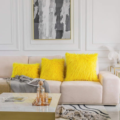 Home Brilliant Yellow Fur Pillow Covers Furry Fuzzy Accent Throw Pillow Covers Decorative for Couch Sofa Bed Holiday Summer Decoration Girl Gift, Set of 2 (18 x 18 Inch, Yellow)