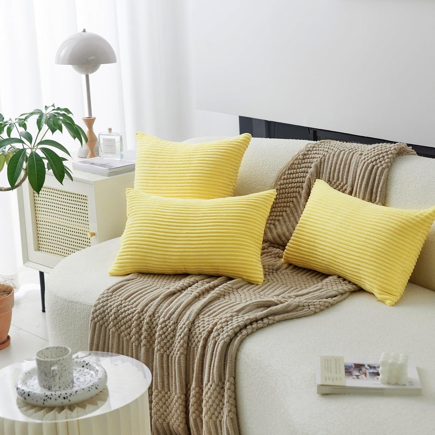Home Brilliant Yellow Summer Pillow Cover 18x18 Yellow Decoration Striped Velvet Corduroy Decorative Throw Pillowcase Throw Pillow for Bed Sofa Decor, Sundress, (45x45 cm, 18inch)