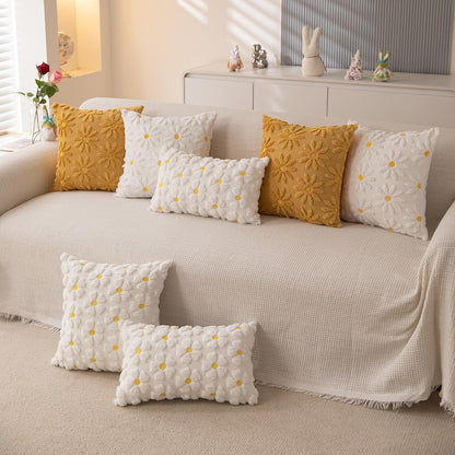 Spring Summer Pillow Covers 18x18 inch Set of 2 Yellow Daisy Flower Outdoor Farmhouse Soft Plush Throw Pillows for Sofa Holiday Spring Summer Home Decor