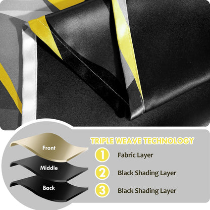 weesire Yellow and Grey Blackout Curtains Modern Striped Decorative 100% Light Blocking Darkening Grommet Yellow Curtain for Living Room Villa, Bedroom Gray and White 2 Panels Set, 52x84 Inches