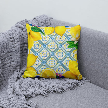 Italian Lemon Pillow Cases - Blue & Cyan Burlap Artifical Fruit Farmhouse Decorations for Spring/Summer Life & Party