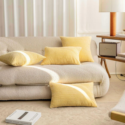 Home Brilliant 12x20 Pillow Cover Soft Lumbar Throw Pillow Cover Yellow Corduroy Striped Pillow Case for Bench Bedroom Living Room Summer Decor, 12 x 20 inches, 30cm x 50cm, Light Yellow