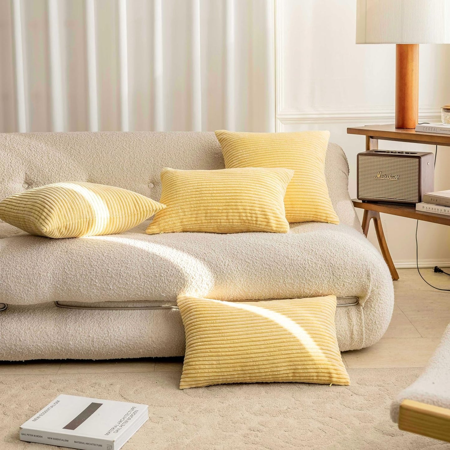 Home Brilliant Yellow Pillow Covers Summer Decorative Set of 2 Striped Corduroy Plush Velvet Throw Pillow Covers for Couch Decor, 18x18 inch, Light Yellow