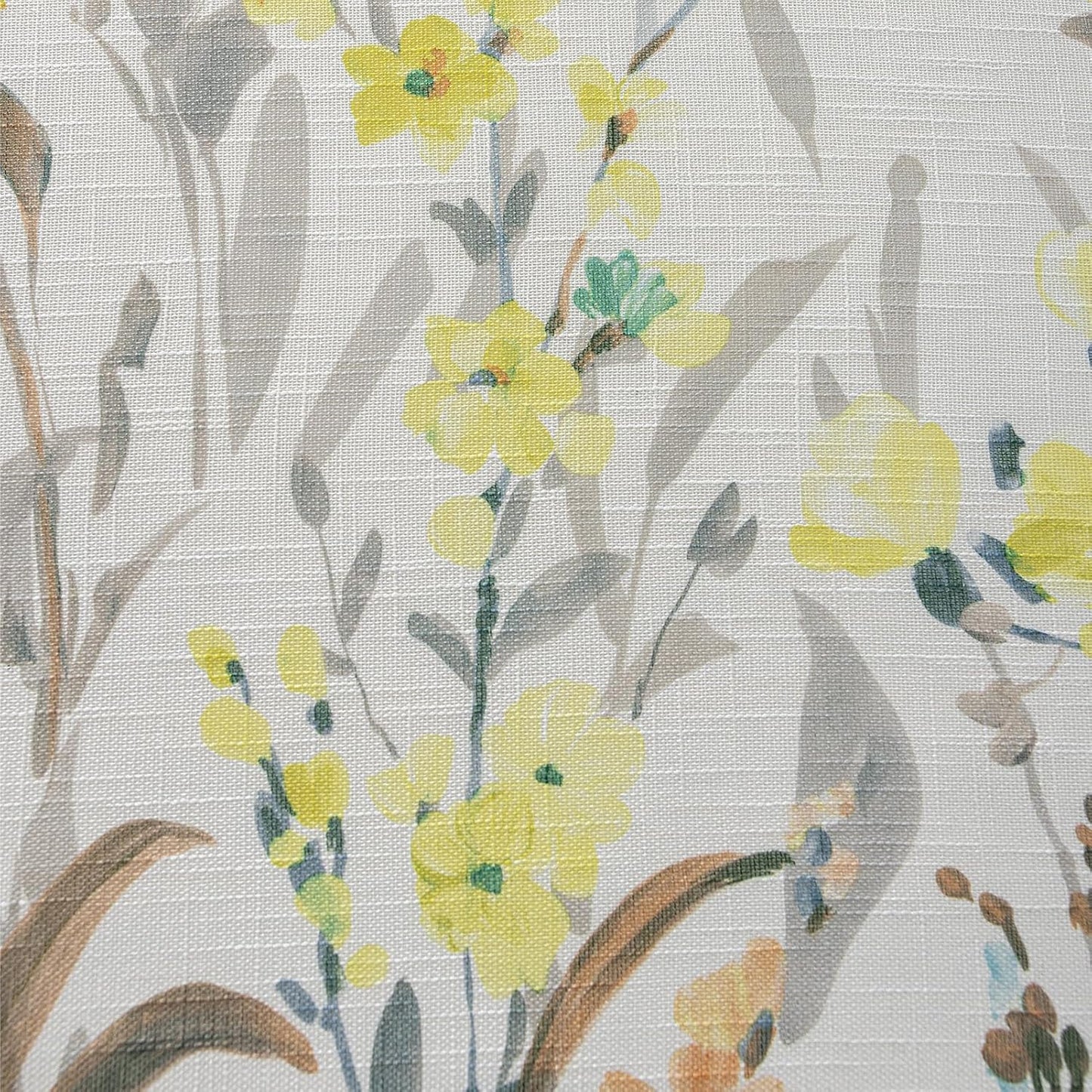 SUOUO Grey and Yellow Floral Sheer Curtains Linen Textured for Living Room 96 inches Long Rod Pocket Print Wildflower Window Drapes for Bedroom 2 Panels