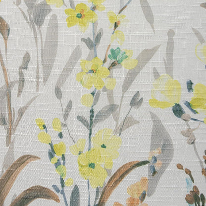 SUOUO Grey and Yellow Floral Sheer Curtains Linen Textured for Living Room 96 inches Long Rod Pocket Print Wildflower Window Drapes for Bedroom 2 Panels