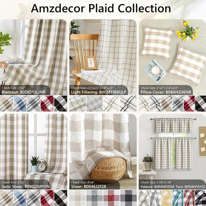 Amzdecor Buffalo Plaid Grommet Curtains 54 Inch Length, Semi-Sheer Gingham Checkered Textured Drapes Rustic Window Treatment for Living Room Bedroom Farmhouse,2 Panels （40" x 54",Yellow & White）