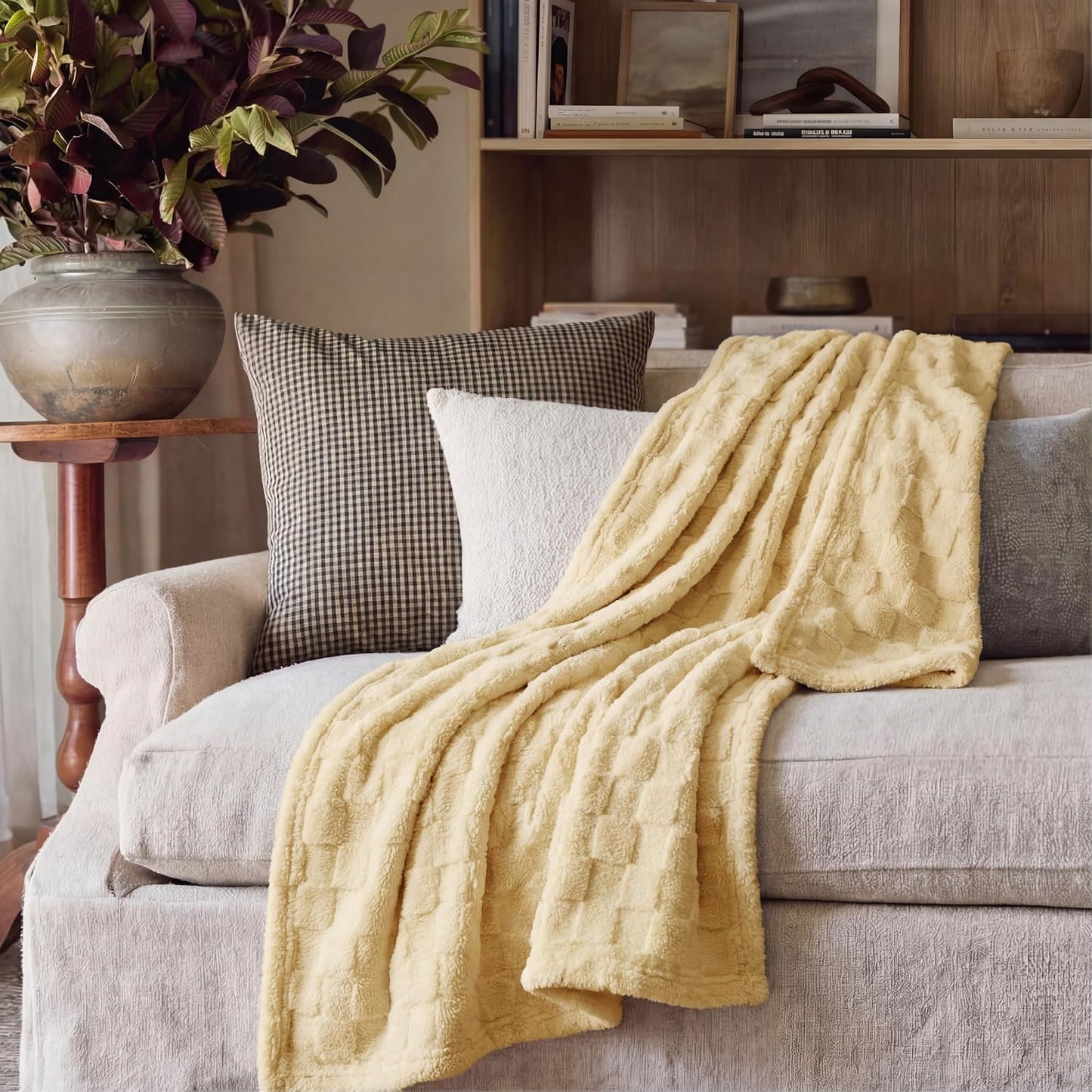 Bedsure GentleSoft Yellow Throw Blanket for Couch - Checkered Fleece Blankets Gifts for Kids Girls, Cute Soft Cozy Throw for Bedroom Butter Yellow Home Decor Gifts, 50x60 Inches
