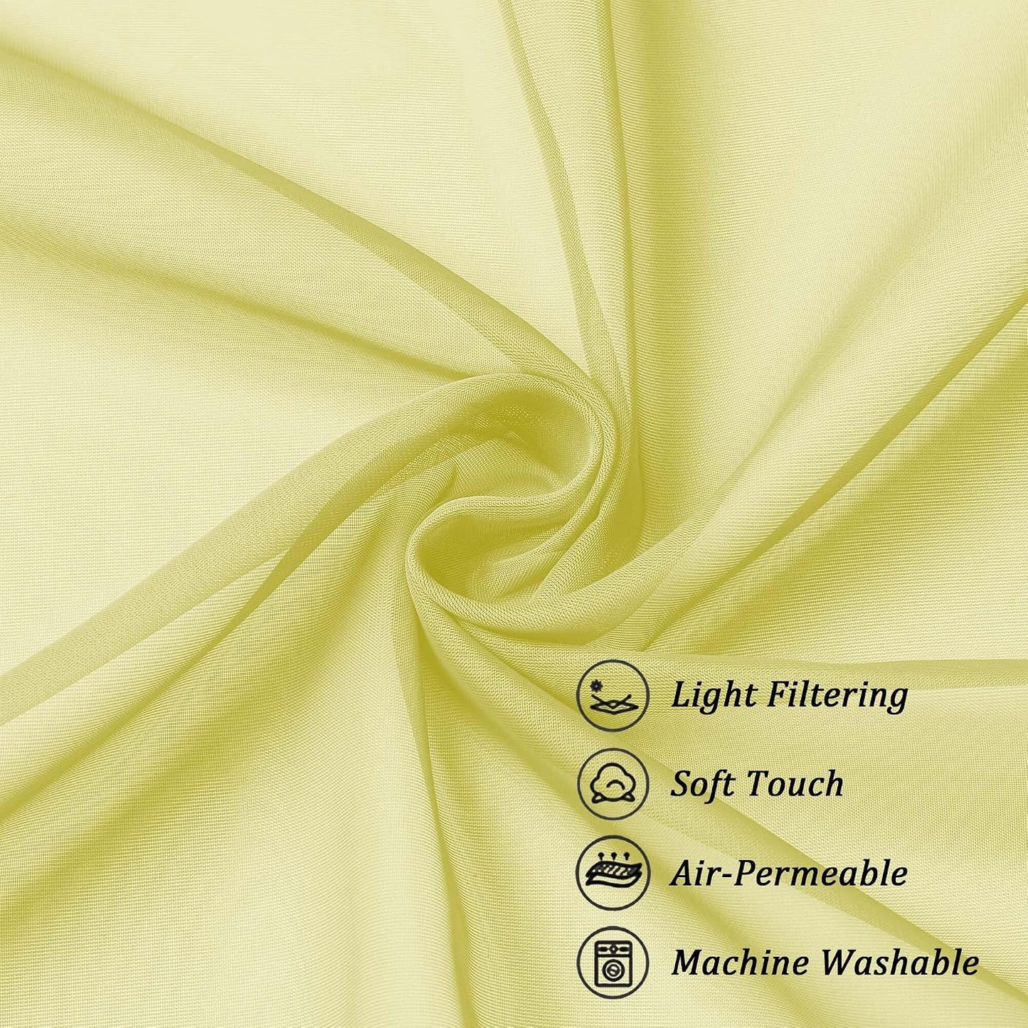Chyhomenyc Sheer Valances for Windows, Light Filtering Small Window Curtains for Living Room Bathroom Cafe Laundry Basement, Modern Top Dual Rod Pocket Voile Curtain, 42Wx14L inches, Lemon, 2 Pieces