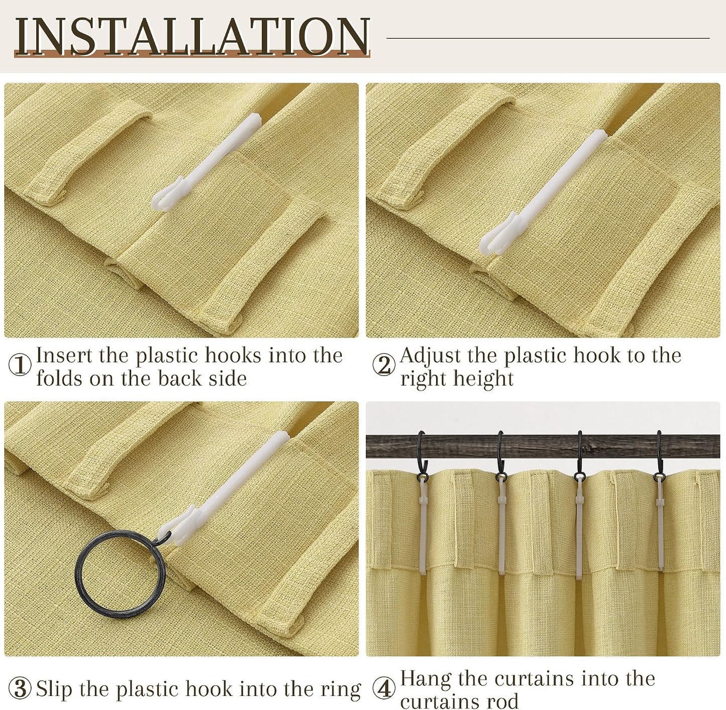 Yellow Linen Pinch Pleated Curtains 84 Inches Long 2 Panels for Living Room Bedroom Farmhouse Autumn Fall Boho Back Tab Thick Semi Sheer Light Filtering Privacy Window Drapes Clip Rings Hooks 40x84