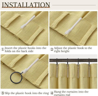 Yellow Linen Pinch Pleated Curtains 84 Inches Long 2 Panels for Living Room Bedroom Farmhouse Autumn Fall Boho Back Tab Thick Semi Sheer Light Filtering Privacy Window Drapes Clip Rings Hooks 40x84