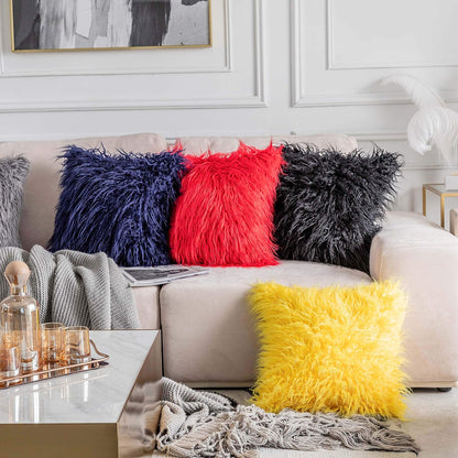 Home Brilliant Yellow Fur Pillow Covers Furry Fuzzy Accent Throw Pillow Covers Decorative for Couch Sofa Bed Holiday Summer Decoration Girl Gift, Set of 2 (18 x 18 Inch, Yellow)