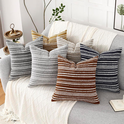 Yellow Striped Chenille Throw Pillow Covers 18x18 Inch Set of 2 Modern Farmhouse Decorative Cushion Covers for Sofa Couch Living Room Bedroom