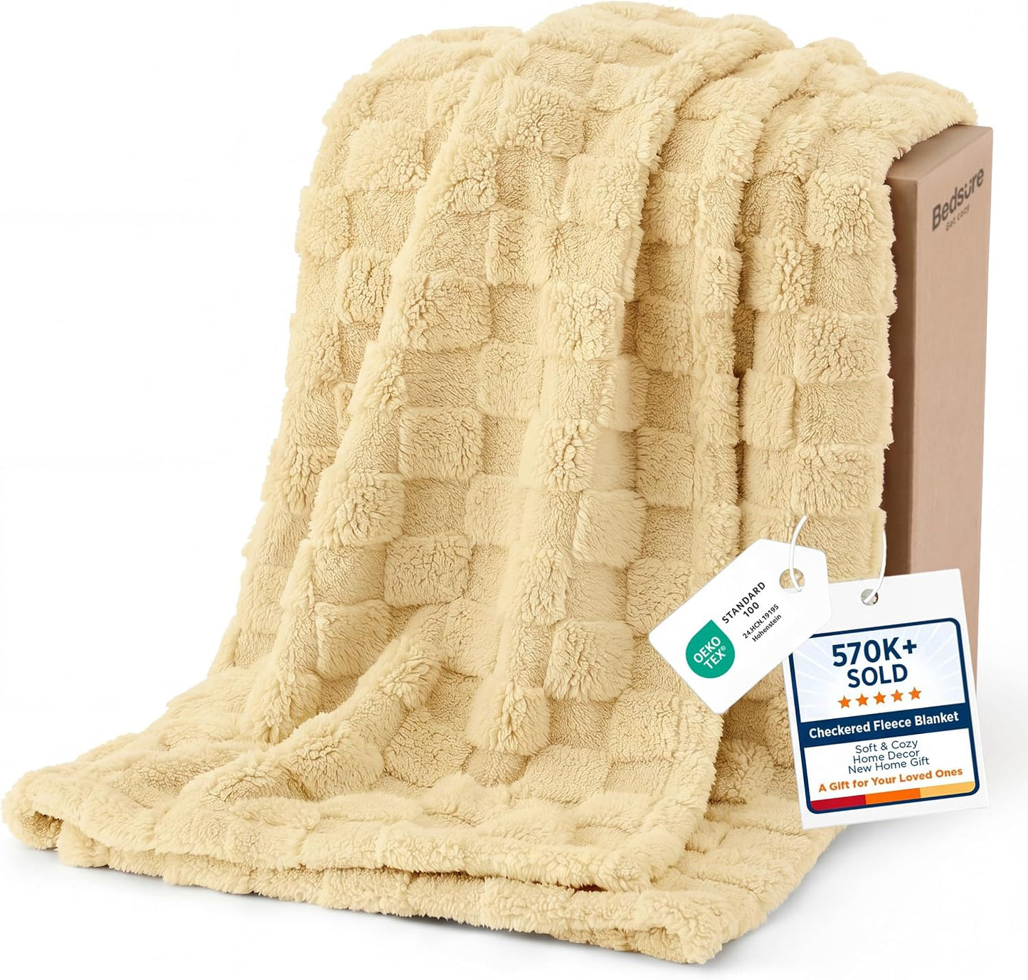 Bedsure GentleSoft Yellow Throw Blanket for Couch - Checkered Fleece Blankets Gifts for Kids Girls, Cute Soft Cozy Throw for Bedroom Butter Yellow Home Decor Gifts, 50x60 Inches