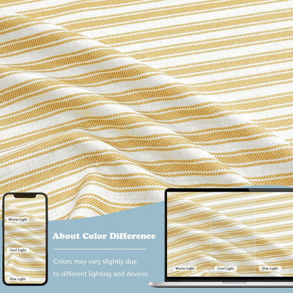 Chyhomenyc Striped Valances for Windows - Light Filtering Faux Linen Small Tier Valance Curtains, Boho Ticking Stripe Rod Pocket Farmhouse Valance for Living Room, 52Wx14L, 2 Pieces, Yellow Gold