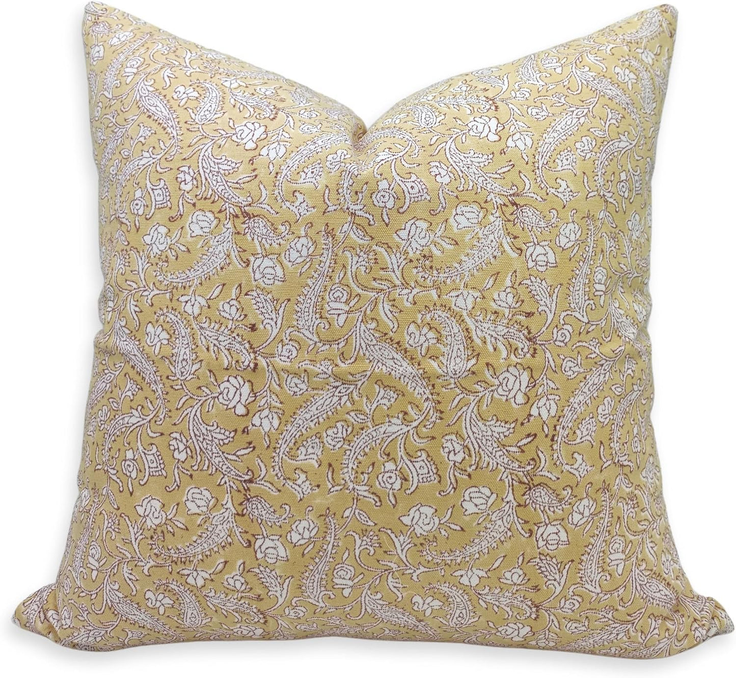 Thick Cotton White Fabric Handmade Block Print 14x20 Inch Throw Pillowcase Cushion Cover with Zipper Decorative for Sofa, Couch, Living Room, Bedroom (Black Forest-Light Yellow)