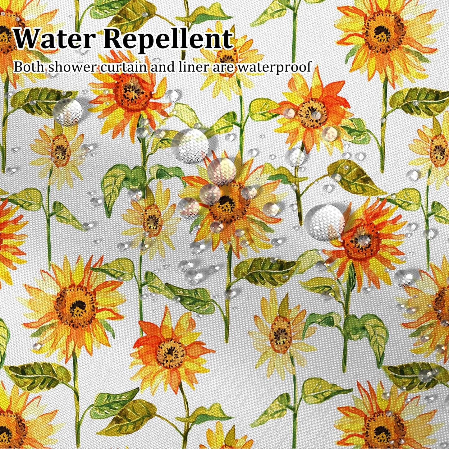 No Hook Shower Curtain with Snap in Liner Set Rustic Vintage Sunflower Bath Curtain Double Layers Waterproof Washable Fabric with See Through Mesh Top Window for Bathroom Hotel 71x74 Inch