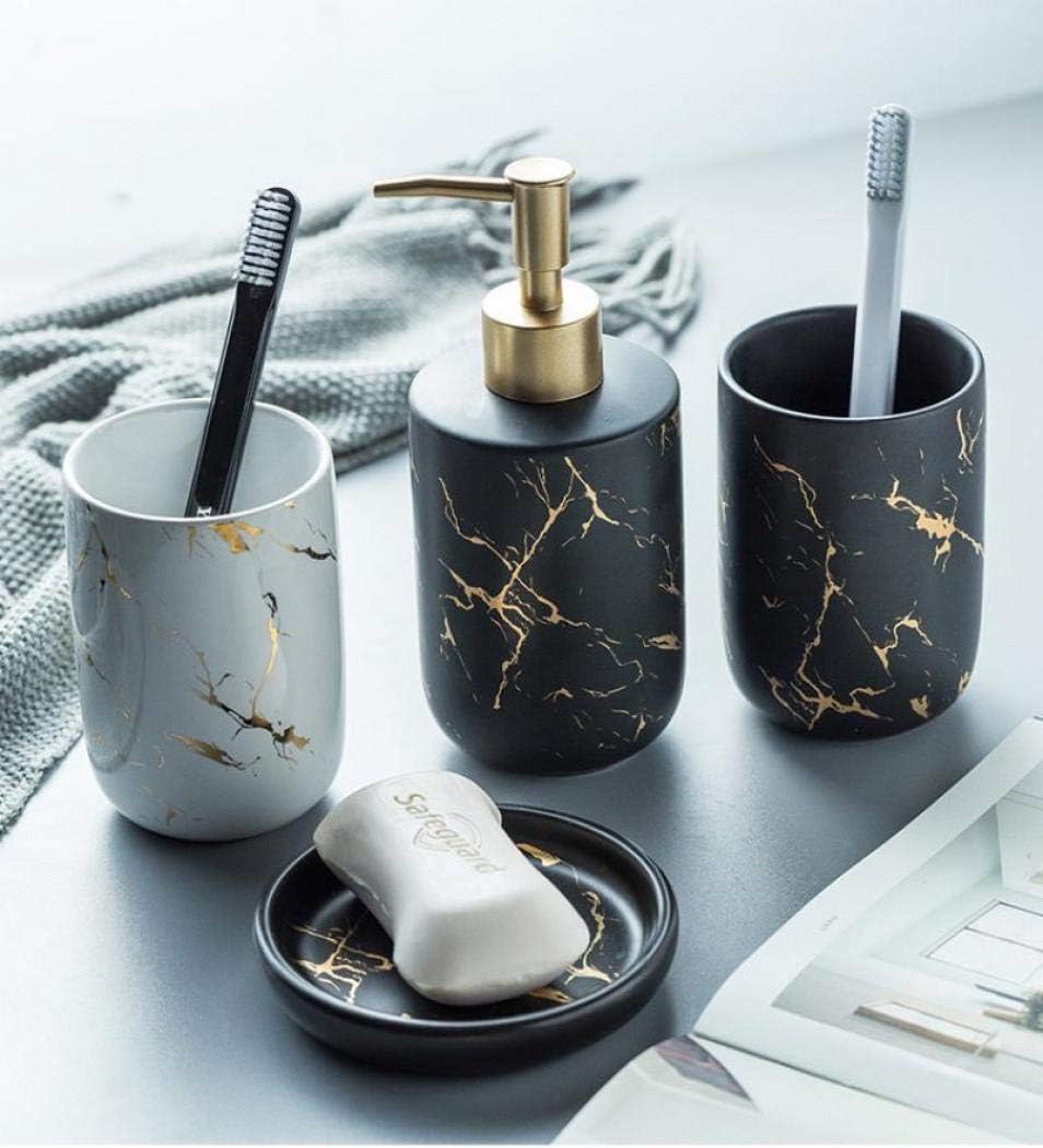 Bathroom Accessories Set, 4Pcs/Set Luxury Ceramic Bathroom Accessory Set, Soap/Lotion Dispenser, Bathroom Tumbler, Soap Dish for Home Hotel Bathroom (Yellow)
