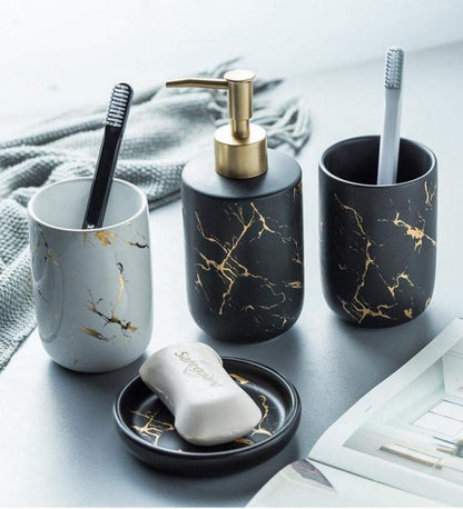 Bathroom Accessories Set, 4Pcs/Set Luxury Ceramic Bathroom Accessory Set, Soap/Lotion Dispenser, Bathroom Tumbler, Soap Dish for Home Hotel Bathroom (Yellow)