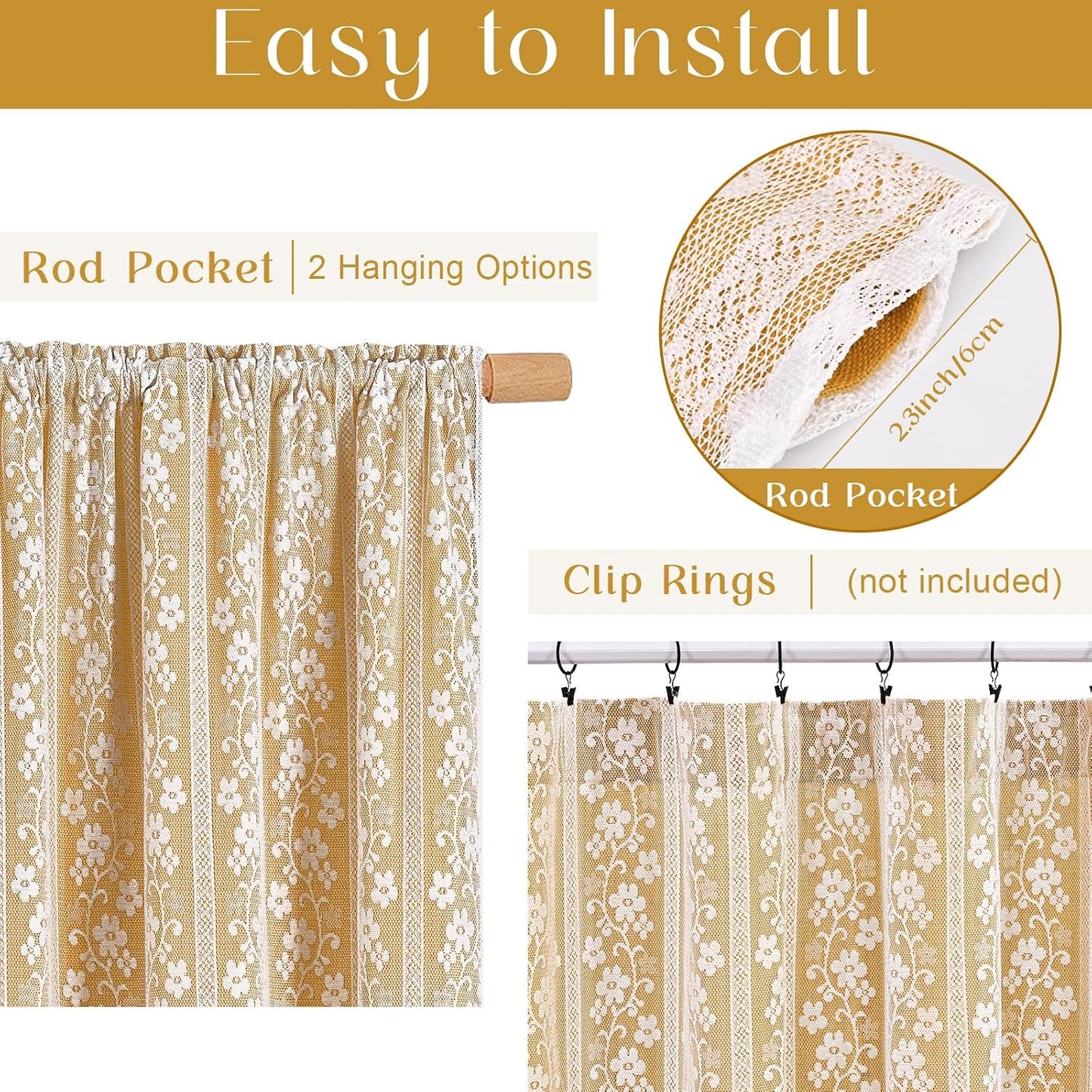 ASPMIZ Linen Curtains for Living Room Double Layer Curtains with Linen Lace, Mustard Yellow Bedroom Curtain Light Filtering, Rod Pocket Drapes 84 Inch Length 2 Panels Set with 2 Tiebacks, 52x84
