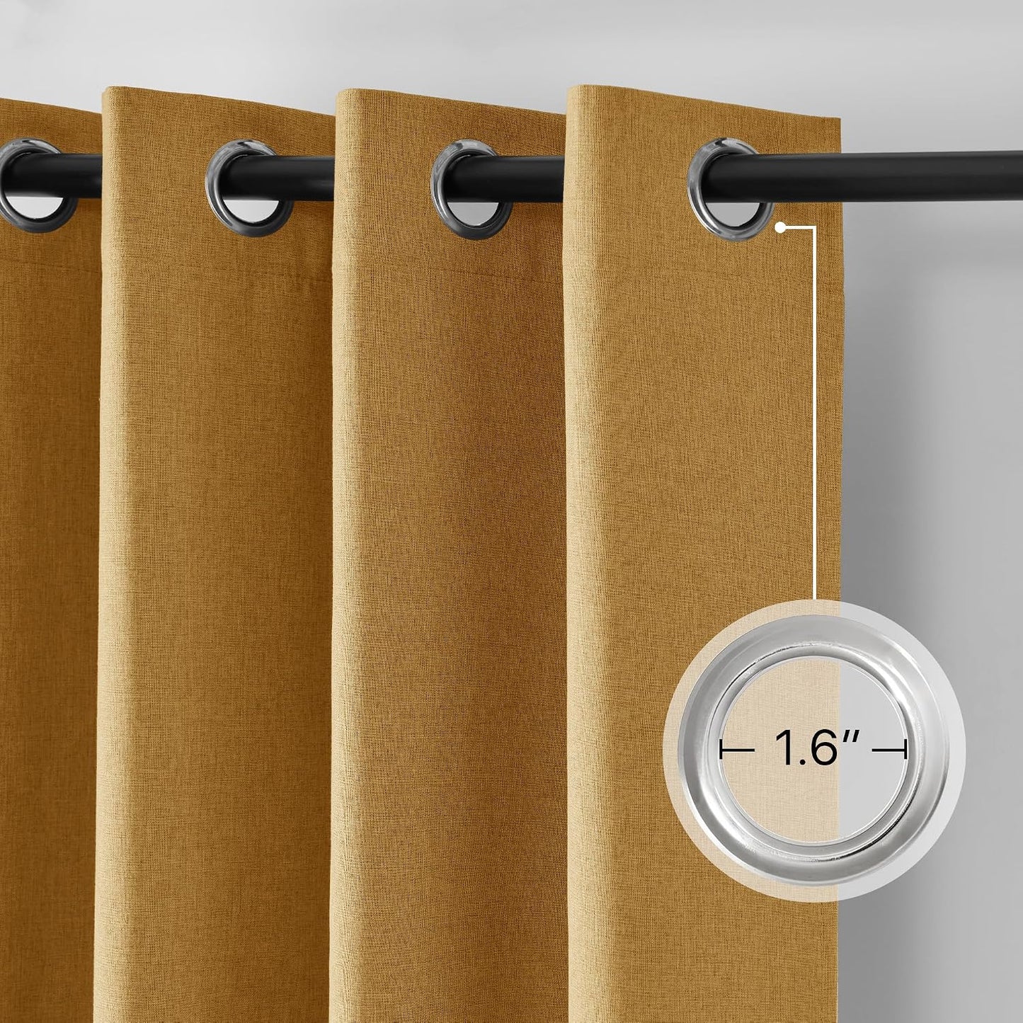 NICETOWN Full Blackout Mustard Yellow 96" Long Curtains for Living Room, 52" W Grommet Farmhouse Drapes Insulated Flax Textured Full Light Blocking Window Draperies for Bedroom, 2 Panels Set