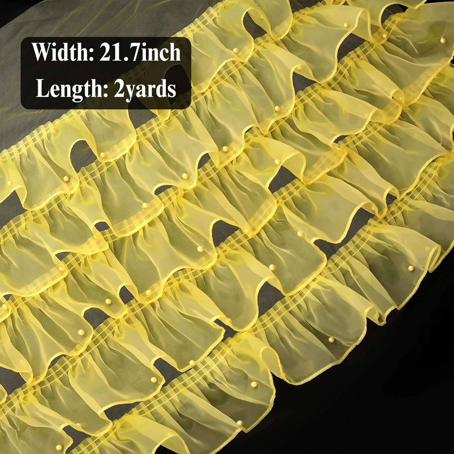 Ruffle Lace Trim 18 Inch Wide Ruffle 5-Layer Pleated Mesh Ribbon for Wedding Decor, Bridal Crafts, Costume Sewing (Yellow)